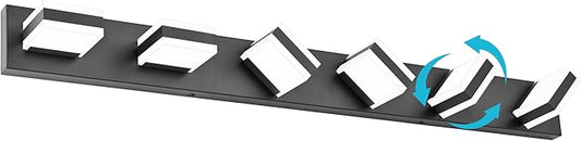SOLFART Black Vanity Light,Modern LED 6 Light Bathroom Lighting Fixture，Dimmable Vanity Lights for Mirror Cool Light 6000K