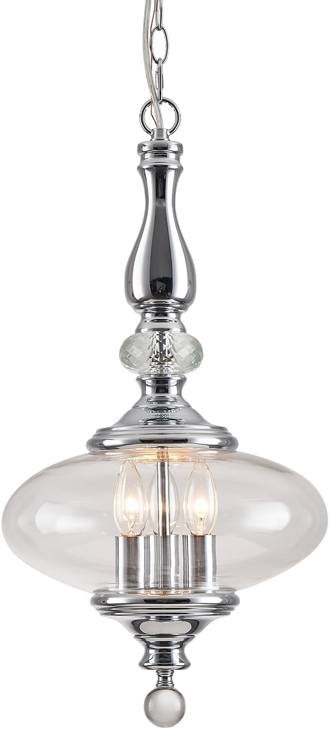 Modern Kitchen Island Pendant Light Polished Chrome Glass Pendant Light for Kitchens, Dining Rooms Stairs W 11.8 in. H 23.6 in.