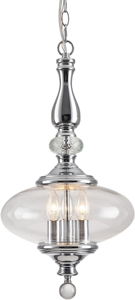 Modern Kitchen Island Pendant Light Polished Chrome Glass Pendant Light for Kitchens, Dining Rooms Stairs W 11.8 in. H 23.6 in.