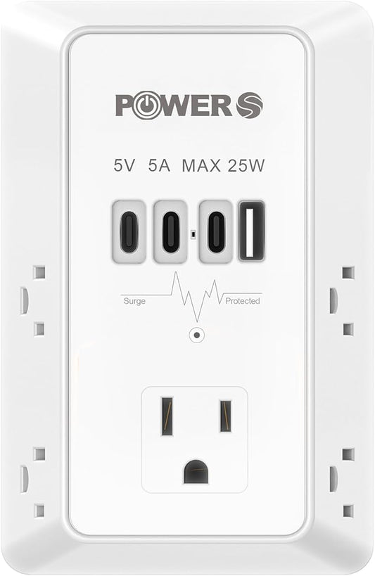 Electrical Outlet Extender with USB Ports (3C1A), Snug Wall Outlet, Surge Protector, Wall Plug Adapter for Multiple Devices, Wall Socket Expander