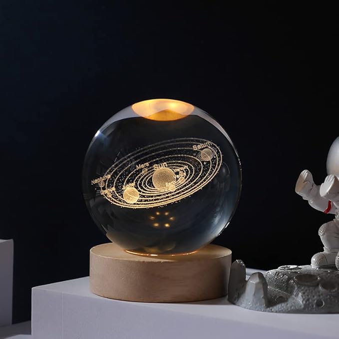 3D Galaxy Crystal Ball Night Light for Gifts with Colorful LED Light Base, Color Changing Light with Remote as a Birthday Gift for Teens Boys and Girls, Solar System Model