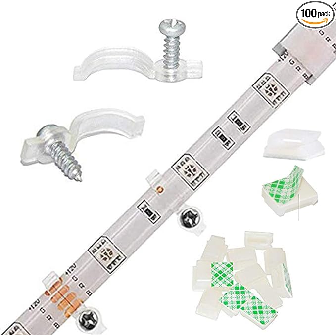 100 Pack Strip Light Mounting Brackets,Fixing Clips,One-Side Fixing,100 Screws Included (Combination package)