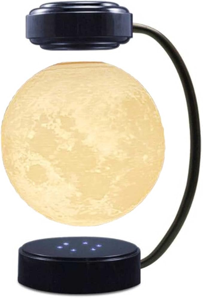 Levitating Moon Lamp Floating LED Night Lights with Luxury Iron Bracket 3D Printed Moon Light, 3 Colors Modes for Home Office Room Decor,Black