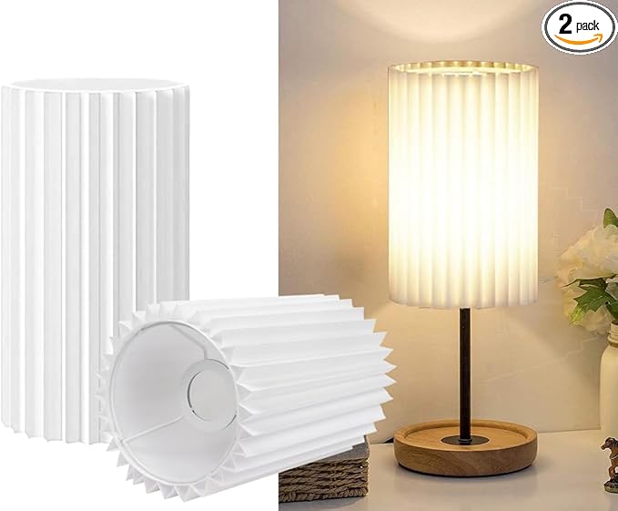 Small Lamp Shades Set of 2 for Table Floor Lamps, 9.8"x6.1"x6.1" Drum Lamp Shades, Pleated Lamp Shade, Linen Round Lampshades, White Barrel Lamp Shade, Medium Lamp Shade for Modern Interiors