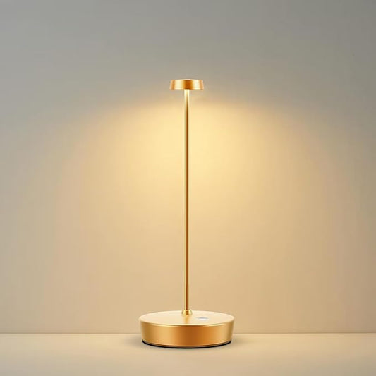 Cordless LED Table Lamp，Rechargeable Battery Desk Lamps, 3 Color Stepless Dimmable Metal Battery Table Lamps, Portable Table Light for Indoor/Outdoor/Restaurants/Bedroom/Bar