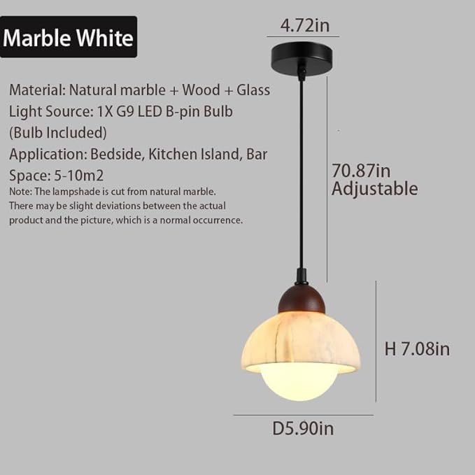 Wabi Sabi Pendant Light with Marble Stone Shade, 5.9in Jepanese Mini Hanging Light Fixture for Bedside Reading Nook Kitchen Island Hallway
