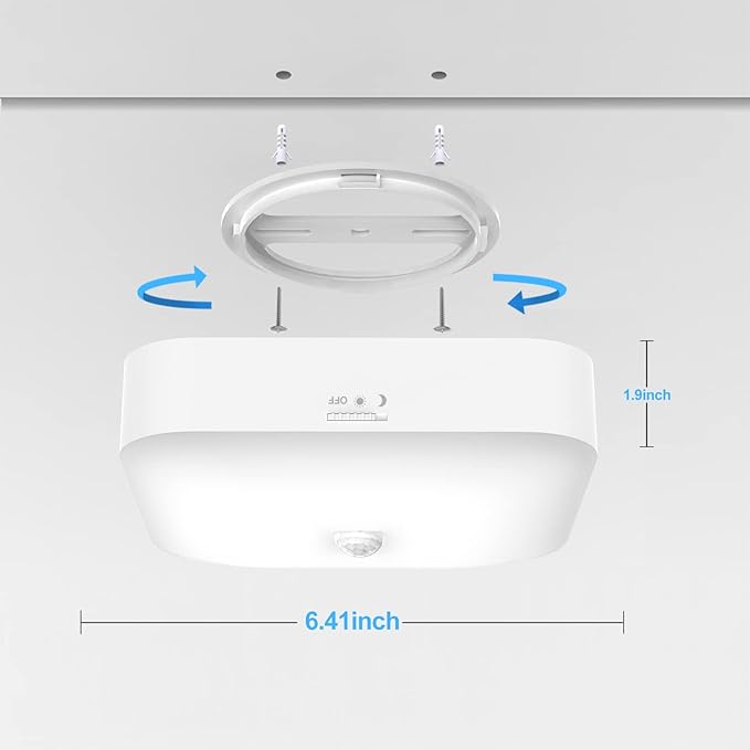 Rechargeable Motion Sensor Closet Light, Rechargeable Battery Operated Ceiling Light Wireless, 500LM Wireless Motion Activated Light for Shower Stairs Hallway Pantry Porch Garage, 5000K