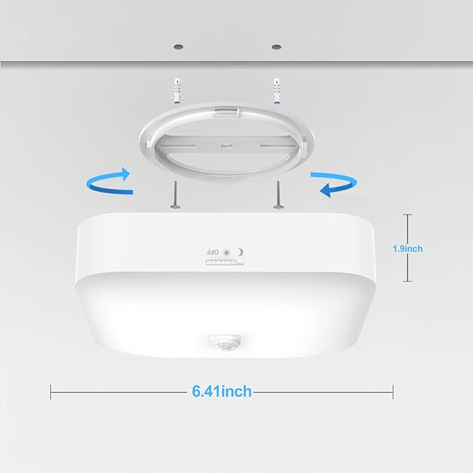 Motion Sensor Rechargeable Ceiling Light Indoor with Remote, Wireless Battery Operated Rechargeable Sensor Light for Closet, Garage, Hallway, 3000K-6000K Battery Powered Shower Lights