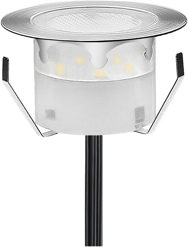 Led Deck Lights Outdoor Waterproof Low Voltage Stainless Steel 1W Outdoor Yard Garden Decoration Lamps Landscape Pathway Patio Step Stairs LED Cool White In-ground Lights(Silver Border,1 Pack)