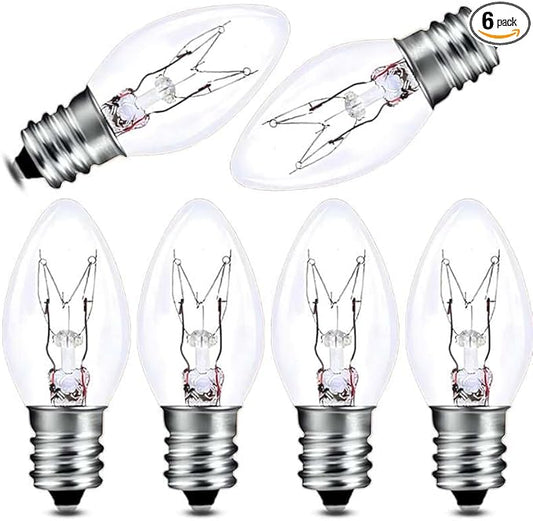 C7 15W E12 Bulbs, Replacement Bulb for Himalayan Salt Lamps/Night Lights,Dimmable 2200K Clear,120V Incandescent Candle Bulbs (6-Pack)