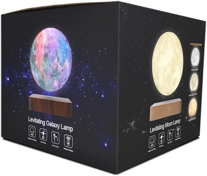 Levitating Moon Lamp,Floating Galaxy Night Light,3D Moon Light Bedside Lamp,Levitation Cosmos Lava Desk Table Lamp for Unique Gifts,Christmas,Room Decor, Office (3-Color Modes)