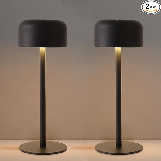 2 Pack Rechargeable Cordless Table Lamp, Portable 6000mAh Battery Table Light, 3 Color Stepless Dimming LED Table Lights with Memory Function, for Outdoor/Restaurant/Bedside/Patio(Black)