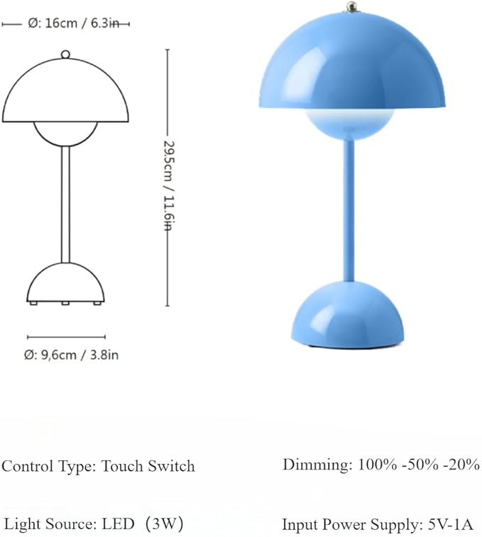 Modern Flower Bud Lamp 12" Cordless Touch Lamp Dimmable 2600mAh Rechargeable Desk Lamp Nordic Minimalist Mushroom Lamp Nightstand Bedside Lamp for Bedroom Living Room(Dark Green) No Reading Light