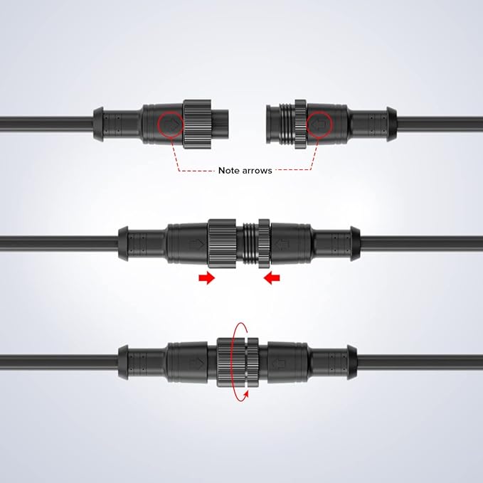 BTF-LIGHTING 3 Pin Electrical Metal nut Connector 18AWG IP67 Male Female Connector 7.87in/20cm Extension Cable for Car,Truck,Boat,Indoor/Outdoor LED Strip Lights/String 22mm Metal Nut Big Size