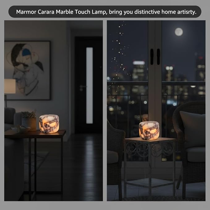 Marble Lamp Night Light Touch Bedside Table Lamp for Bedroom,Type-C Rechargeable Small Desk Bedside Small Lamps,Eye Caring Dimmable LED Ambient lamp (Calacatta Purple)