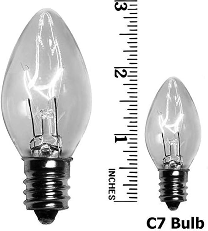 GOOTHY 25 Pack C7 Clear Replacement Bulbs, C7 Clear Light Bulbs for Christmas Outdoor Patio Indoor String Lights, C7/E12 Candelabra Base, 5 Watt Night Light Bulbs