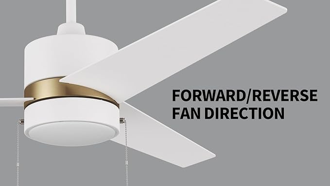 SMAAIR 52 Inch Ceiling Fans with Lights, LED Ceiling Fan with Pull Chain Control, Indoor Ceiling Fan with 3 Blades for Bedroom, Quiet AC Motors, Reversible, White/Gold