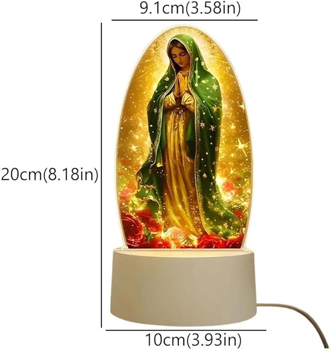 Guadalupe Virgin Prayer Lamp - 2D Acrylic Table Lamp with Soft Glow, USB Powered, Blessed Mother Mary Decoración para La Virgen de Religious Gift for Christmas Birthday (Blue)