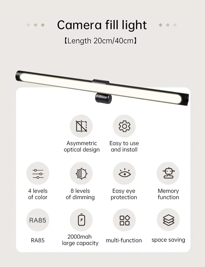 Computer Monitor Light Bar, Desk Lamp with No Glare & Even-Desk LED, 20°-50° Tilt, 4 Color Temperatures for Laptop, Computer Monitor, Task, Outdoor