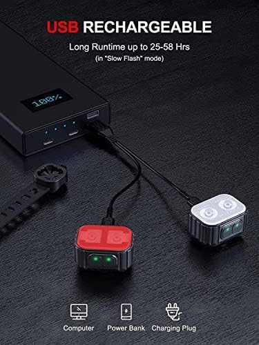 Bike Lights, Rechargeable Bicycle Lights Set Super Bright 8+12 Modes, IPX6 Waterproof Bike Lights for Night Riding/Cycling Safety, Front and Back Taillight Reflectors, 58 Hrs Long Battery Life