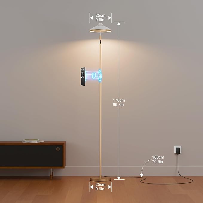 DUSKTEC Floor Lamp with RGB Star Projector, 15W 1400LM Dimmable 4 Color Temperatures LED Standing Lamp with Remote, Modern Tall Black Corner Lamp for Living Room, Bedroom, Office (Gold)