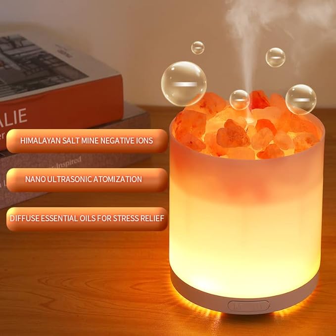 2-in-1 Himalayan Salt Lamp & Ultrasonic Essential Oil Diffuser, Salt Lamp Diffuser,Humidification,Aromatherapy,USB Interface,7 Color Lights& Waterless Auto-Off.…