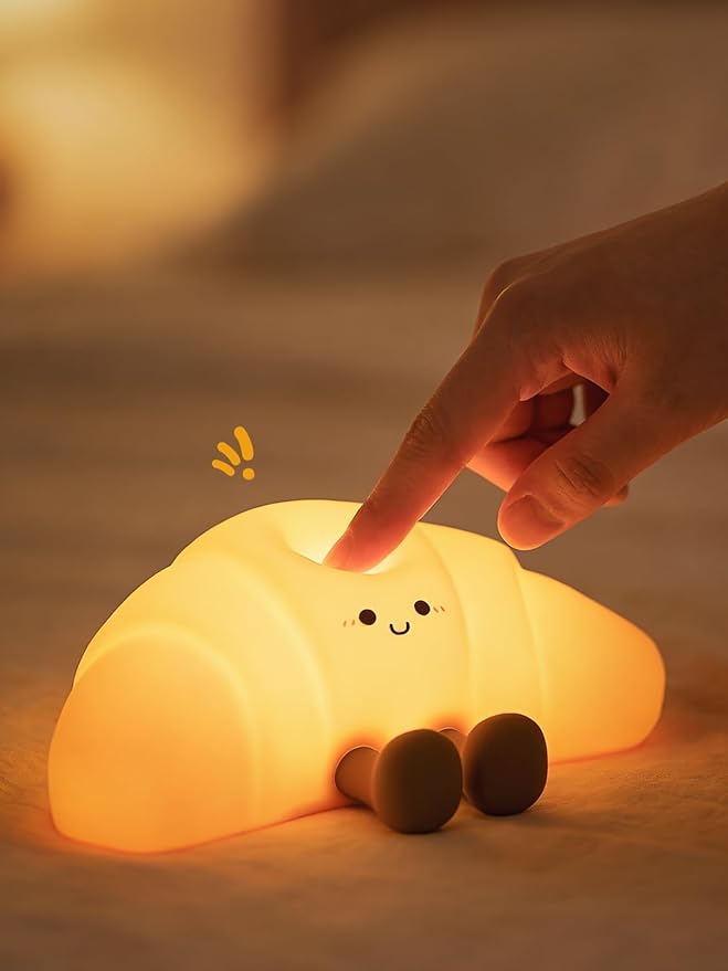 QANYI Croissant Night Light with Color Changing & 3 Brightness, Rechargeable Silicone Night Lamp for Kids & Adults - Soft Glow, Squeezable & Flexible Mood Light for Bedroom, Nursery, Desk Decor