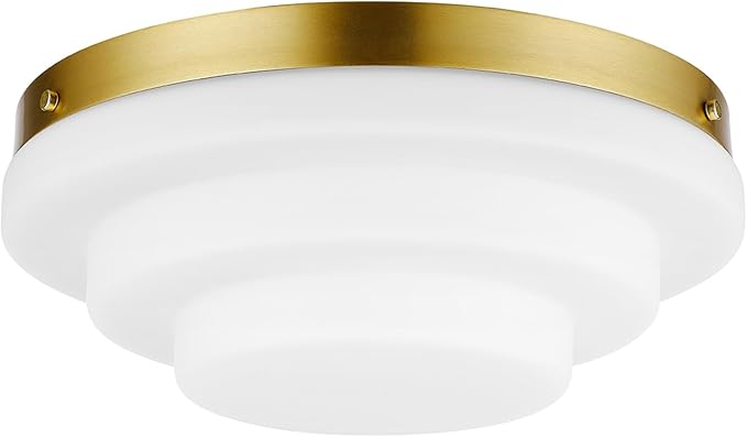 GLOBE Electric 66000081 2-Light Flush Mount Ceiling Light, Matte Brass Finish, Tiered White Milk Glass Shade, E12 Base, Dimmable