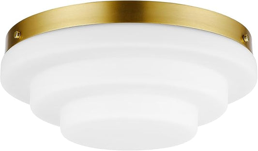 GLOBE Electric 66000081 2-Light Flush Mount Ceiling Light, Matte Brass Finish, Tiered White Milk Glass Shade, E12 Base, Dimmable