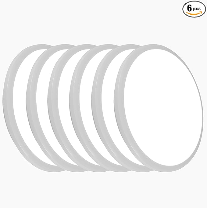 DELIPOP 6 Pack 12 Inch LED Flush Mount Ceiling Light, 24W Surface Flat LED Ceiling Light for Indoor/Outdoor, IP54 Waterproof Round Ceiling Light Fixture for Bathroom, Bedroom, Kitchen, Hallway