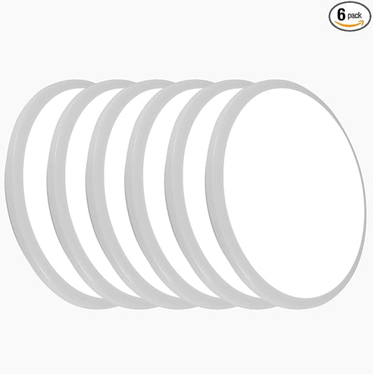 DELIPOP 6 Pack 12 Inch LED Flush Mount Ceiling Light, 24W Surface Flat LED Ceiling Light for Indoor/Outdoor, IP54 Waterproof Round Ceiling Light Fixture for Bathroom, Bedroom, Kitchen, Hallway