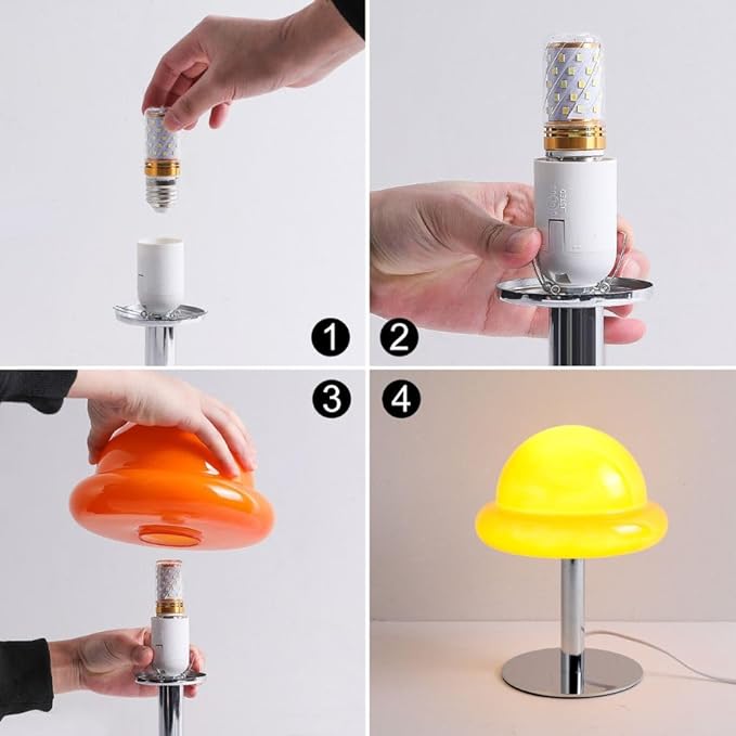 Orange Mushroom Lamp,Mid Century Modern Table Lamp,Warm Lamp for Bedroom,Mushroom Decor for Living Room Nightstands