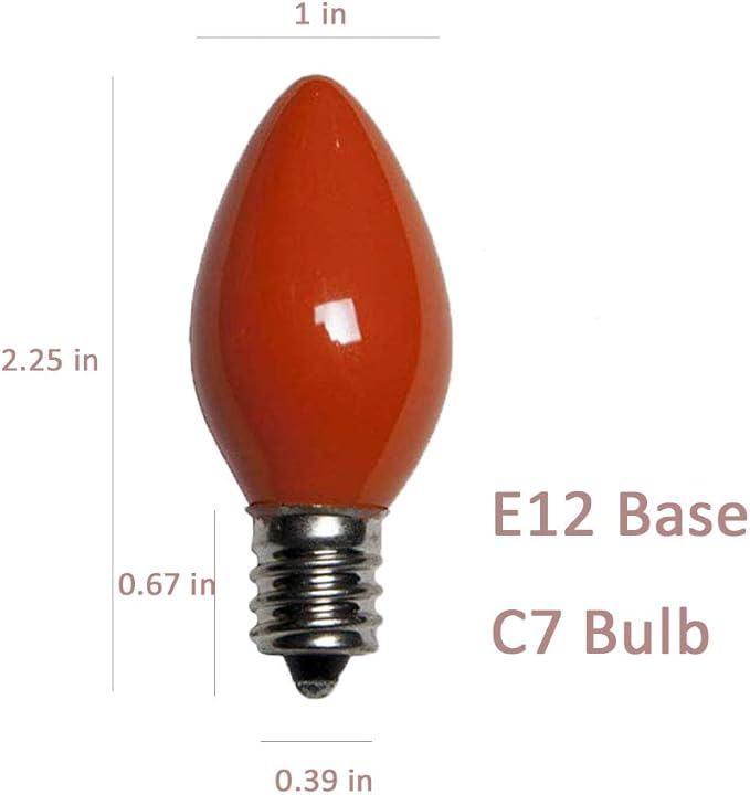 25 Pack Christmas Light Bulbs, C7 Ceramic Multi-Color Replacement Bulbs, C7 Outdoor String Lights Replacement Bulbs, C7/E12 Candelabra Base, 5 Watt