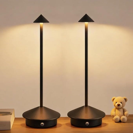 2 Pack Aluminum Cordless Table Lamp, 6000mAh Rechargeable Table Lamps, Portable Touch LED Lamp, Outdoor Waterproof Dimmable Cordless Rechargeable Table Lamps for Restaurant/Patio- Black (BK-Black)
