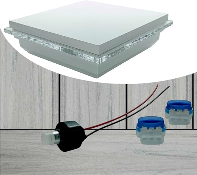 DekLights® Pro Line LED Lighted Post Cap for 4x4 Deck/Fence Posts. Wired 12volt Low Voltage with Replaceable Light Bulb. for Vinyl or Composite railings. Made in USA (White Glass Edge Upgrade 3000k)