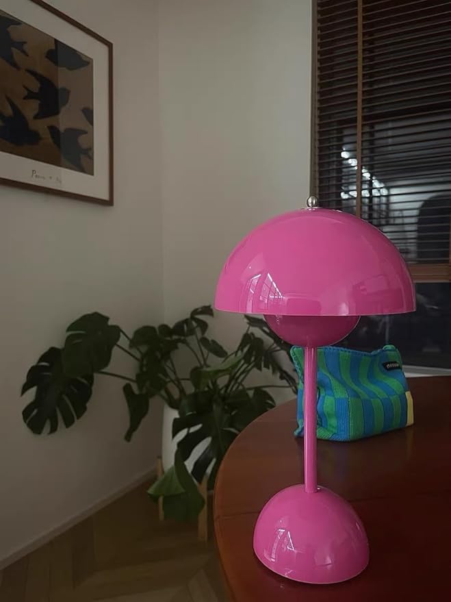 Modern Flower Bud Lamp 12" Cordless Touch Lamp Dimmable 2600mAh Rechargeable Desk Lamp Nordic Minimalist Mushroom Lamp Nightstand Bedside Lamp for Bedroom Living Room(Pink) No Reading Light