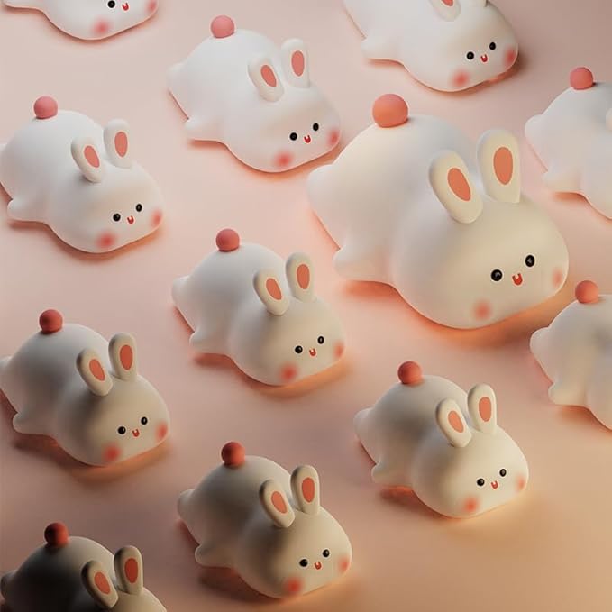 Bunny Lamp, Rabbit Night Light with Timer, Soft Silicone Big Face Bunny Easter Gifts, Rechargeable Dimmable LED Nursery Light, Animal Kawaii Bedroom Decor for Kids Baby