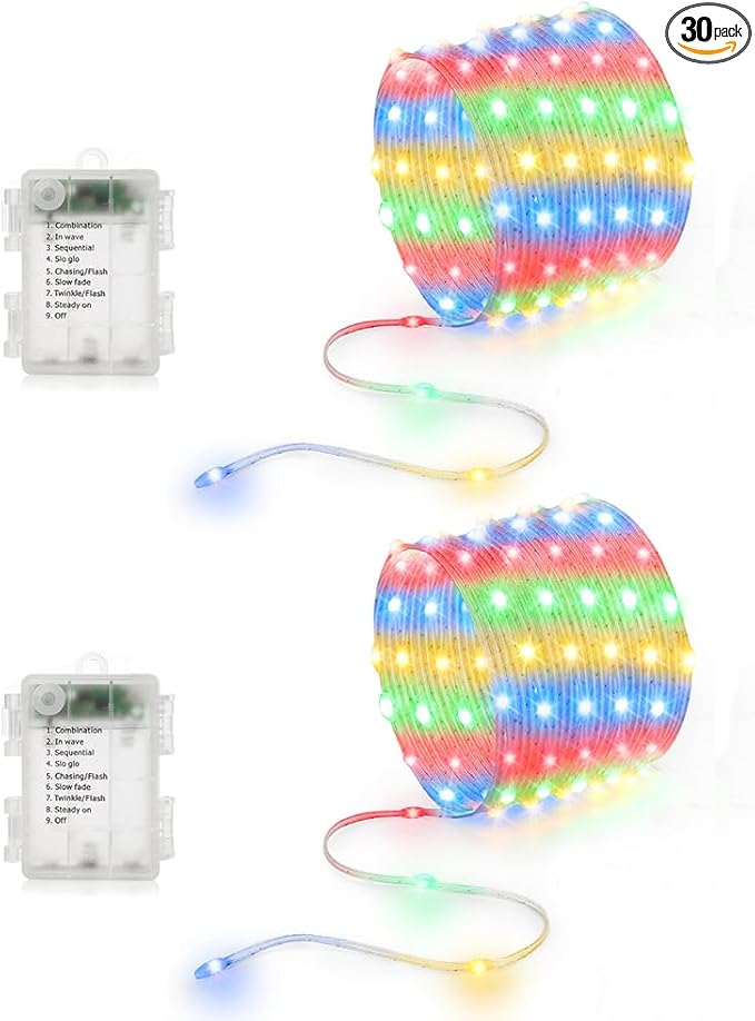 Battery Operated String Lights (2 PACK), 16.5ft 50 LED Twinkle Fairy String Lights Battery Powered wite Auto Timer for Indoor Outdoor Christmas Trees Wreath Decoration Party Bedroom Garden- Multicolor