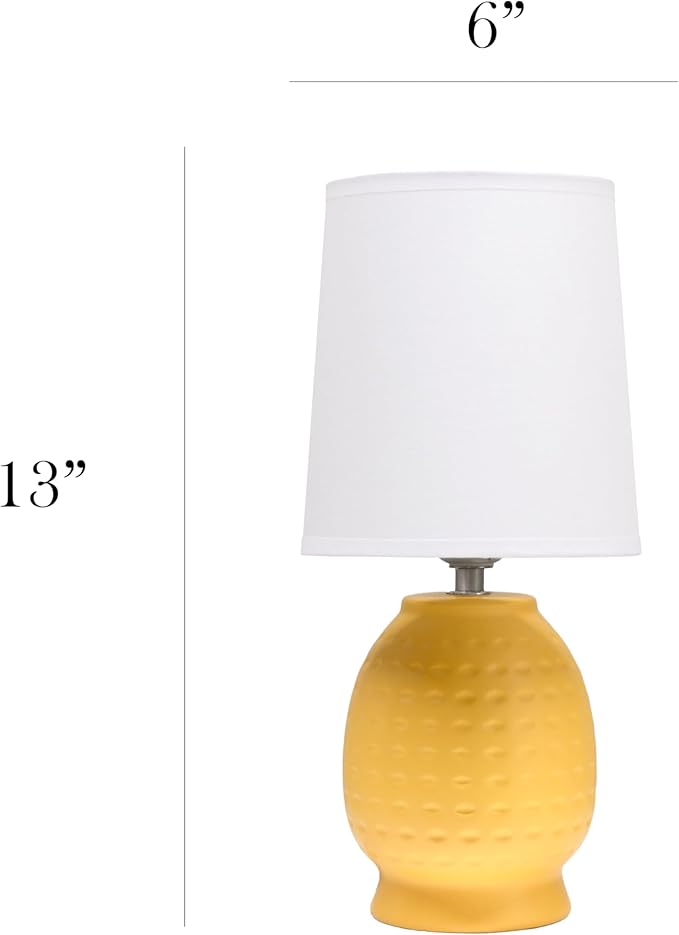 Simple Designs LT1161-YLW 12.5" Chic Glow Petite Dimpled Ceramic Table Lamp, for Bedroom, Office, Living Room, Stylish Spaces, Yellow
