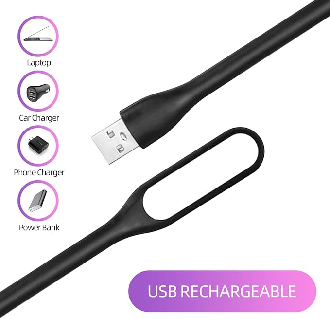 USB LED Light Lamp for Power Bank (10 PCS) Portable Eye Care Mini Night Light with Flexible Arm, USB Gooseneck Reading Lamps Book Light,Compatible for Desktop, Notebook Laptop (10-Black)