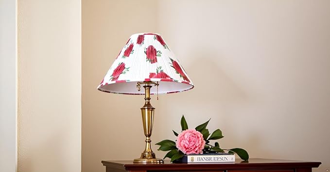 Aspen Creative 33176 Hardback Empire Spider Lamp Shade, Mushroom Pleated in White with Red Floral Print Designed Fabric, 6" Top x 19" Bottom x 12" Slant Height
