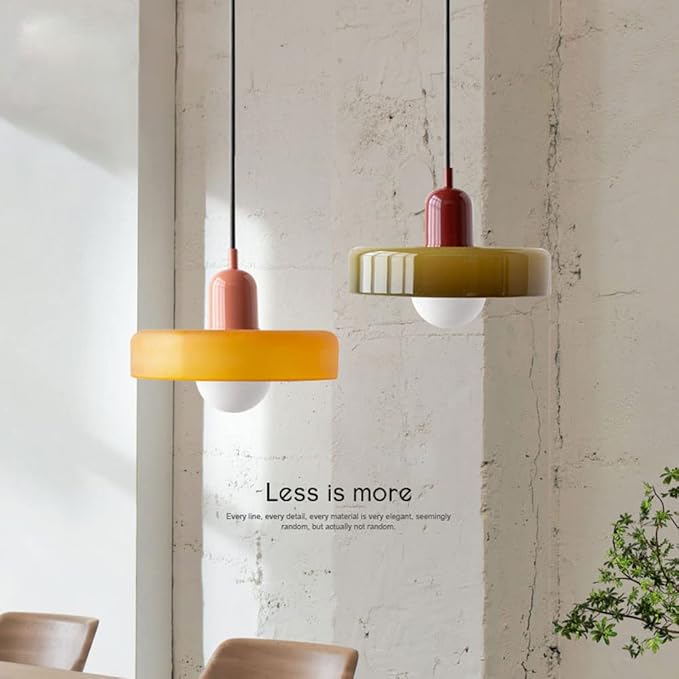 Mid Century Modern Pendant Light Orange Green Glass Hanging Light Nordic Large Single Lamp Vintage Farmhouse Dining Room Chandelier Over Table Kitchen Island Bedroom Hallway Restaurant