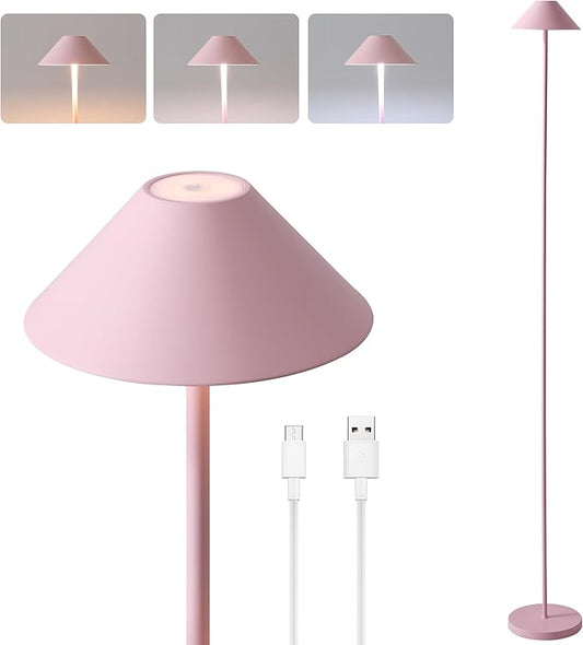 Rechargeable Floor Lamp for Indoor/Outdoor, Cordless Tall Standing Lamp with 3 Color Temps & Dimmable, IP43 Waterproof, Adjustable Height 16-59 Inch, LED Floor Lamp for Living Room, Patio(Pink)