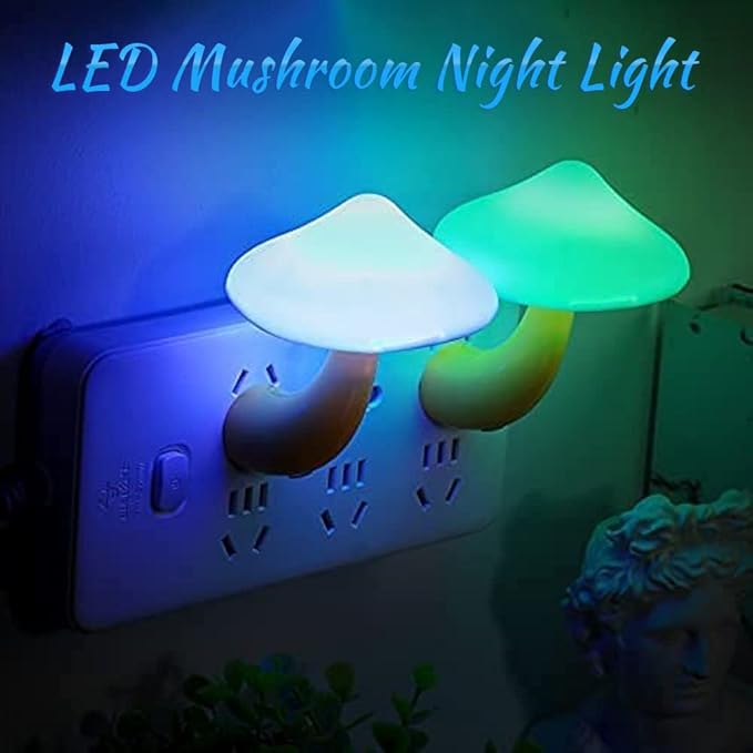 2 Pieces Sensor LED Mushroom Night Light Plug in Smart Lamp Mini Mushroom Night Lights LED Night Lamp Color Changing for Adults Kids (7-Color Lights Discoloration)