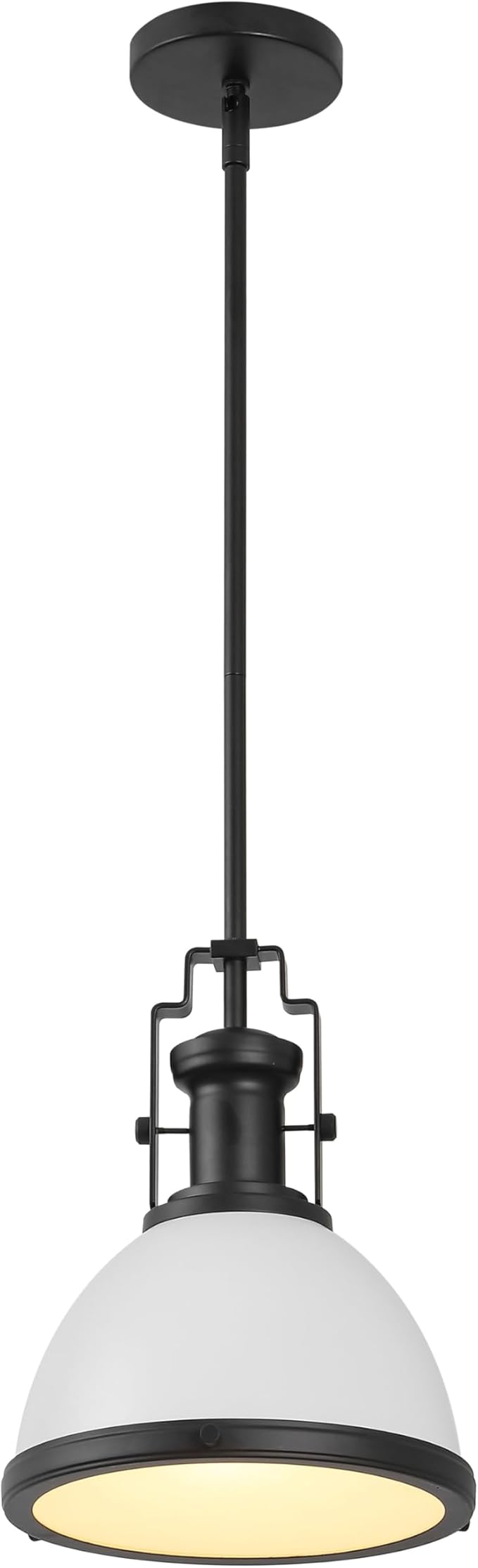 JONATHAN Y 10" Matte Black/White Modern Industrial Iron LED Dome Pendant Light, Adjustable Hanging Fixture for Kitchen Island or Entryway, Black Metal Shade, LED Bulb Included (JYL9535E)