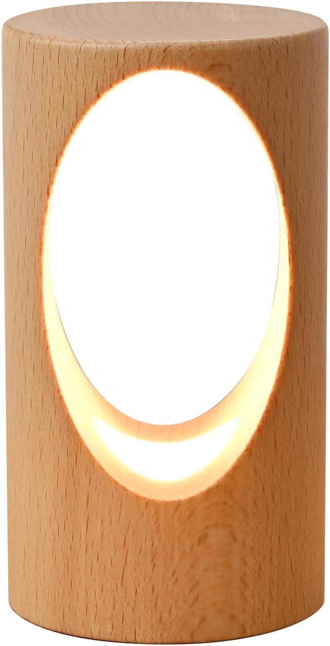 YIEONSHION LED Wooden Desk Lamp, Dimmable Bedside Night Light for Bedroom, Creative Home Décor Table Lamp, Warm Ambient Lighting, Unique Housewarming Gift