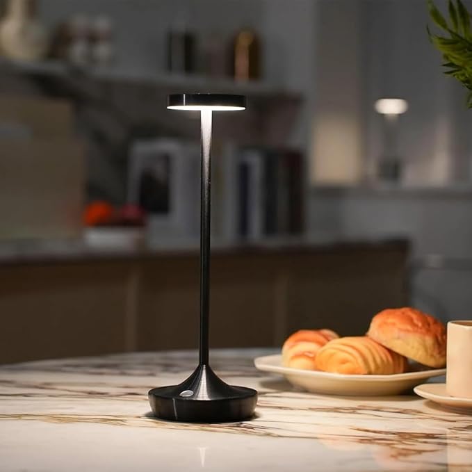 Cordless Table Lamp Rechargeable - 6000mAh LED Battery Operated Table Light - Portable Touch Dimmable Outdoor Waterproof Table Lamps for Patio Restaurant Dining (Black)