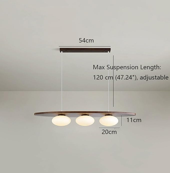 Scandinavian Modern Wood Pendant Light, 3-Light Linear Hanging Fixture with White Glass Globes for Dining Room Kitchen Island, Wood Finish, Adjustable(Walnut)
