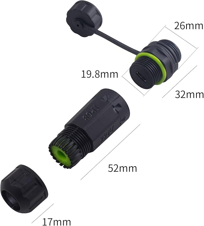 Poyiccot 10Gbps Waterproof USB C Female to Female Adapter, Waterproof USB C Coupler, USB Type C 3.1 Pass Through Bulkhead Connector Outdoor Charging Socket for Data Transfer,1-Pack
