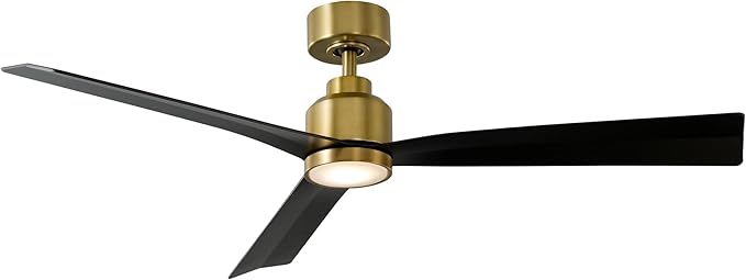 WAC F-003L-SB/MB Clean 52" Outdoor Ceiling Fan with LED Lights and Remote, Soft Brass Matte Black